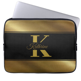 Housse Pour Ordinateur Portable monogramme personnalisé nom doré noir