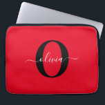 Housse Pour Ordinateur Portable Monogramme personnalisé Nom du script Rouge Noir B<br><div class="desc">Ce monogramme élégant et design de nom de script peut être offert en cadeau pour un anniversaire, mariage, douche nuptiale, anniversaire, fête des mères ou toute occasion. Il peut être personnalisé avec l'initiale et le nom de la personne. Vous pouvez modifier la police, la couleur de police, la taille de...</div>