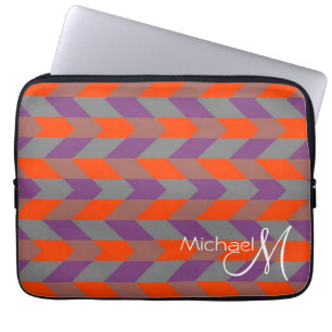 Housse Pour Ordinateur Portable Monogramme personnalisé Purple et Orange Chevron Z