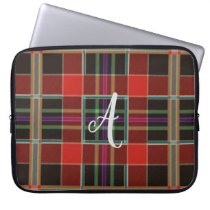 Housse Pour Ordinateur Portable Monogramme Plaid Multicolor (Tartan), Nom Personna