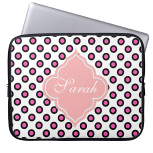 Housse Pour Ordinateur Portable monogramme pois rose et noir