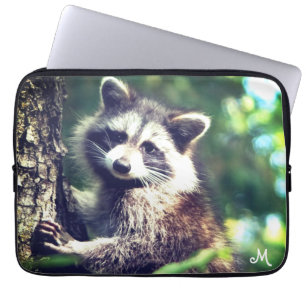 Housse Pour Ordinateur Portable Monogramme & Raton laveur sauvage dans la Jungle