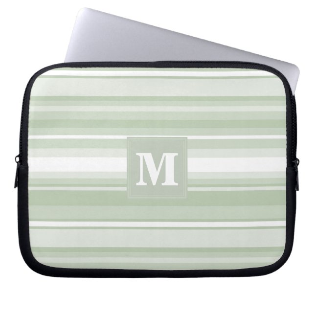 Housse Pour Ordinateur Portable Monogramme rayures vert pâle (Devant)