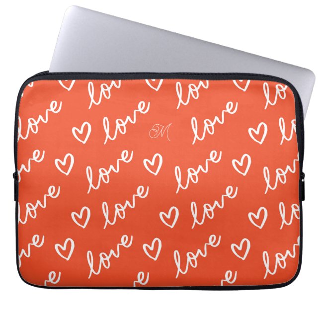 Housse Pour Ordinateur Portable Monogramme Red Love Hearts Motif (Devant)