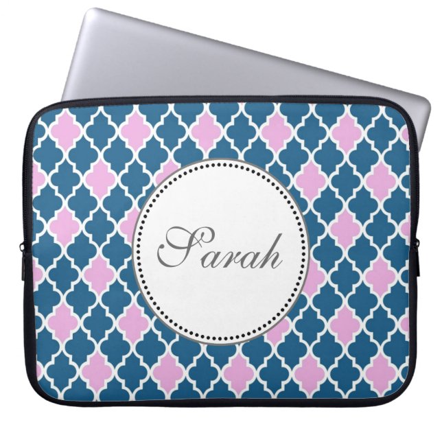 Housse Pour Ordinateur Portable monogramme rose et bleu marine (Devant)