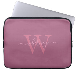 Housse Pour Ordinateur Portable Monogramme rose moderne minimal Nom et initiale