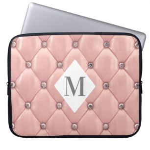 Housse Pour Ordinateur Portable monogramme rose or luxueux capitonné
