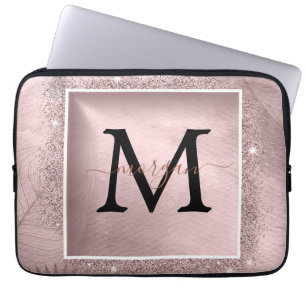 Housse Pour Ordinateur Portable Monogramme rose Parties scintillant or