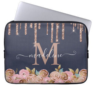 Housse Pour Ordinateur Portable Monogramme Rose Parties scintillant or goutte glam