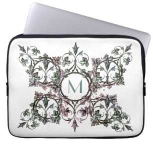Housse Pour Ordinateur Portable Monogramme Rose Vert Flourir Shabby Chic Orné