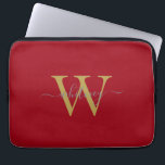 Housse Pour Ordinateur Portable Monogramme rouge simple et élégant Nom et initiale<br><div class="desc">Monogramme simple Nom rouge et monochrome initial</div>