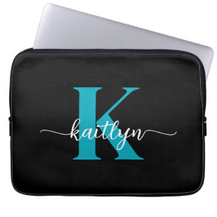 Housse Pour Ordinateur Portable Monogramme sarcelle noir