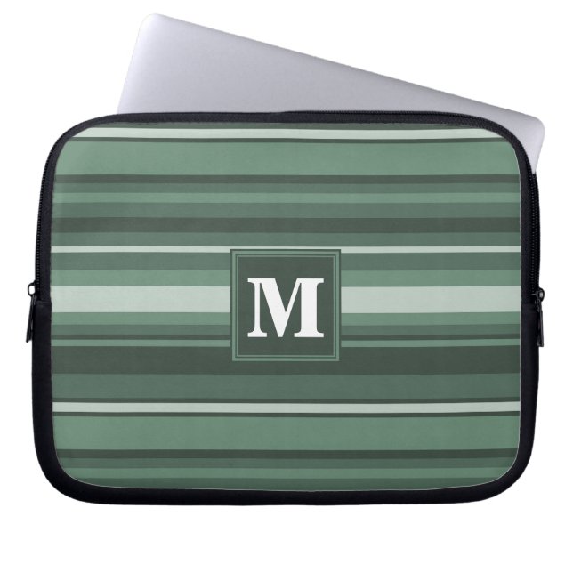 Housse Pour Ordinateur Portable Monogramme sauge bandes vertes (Devant)