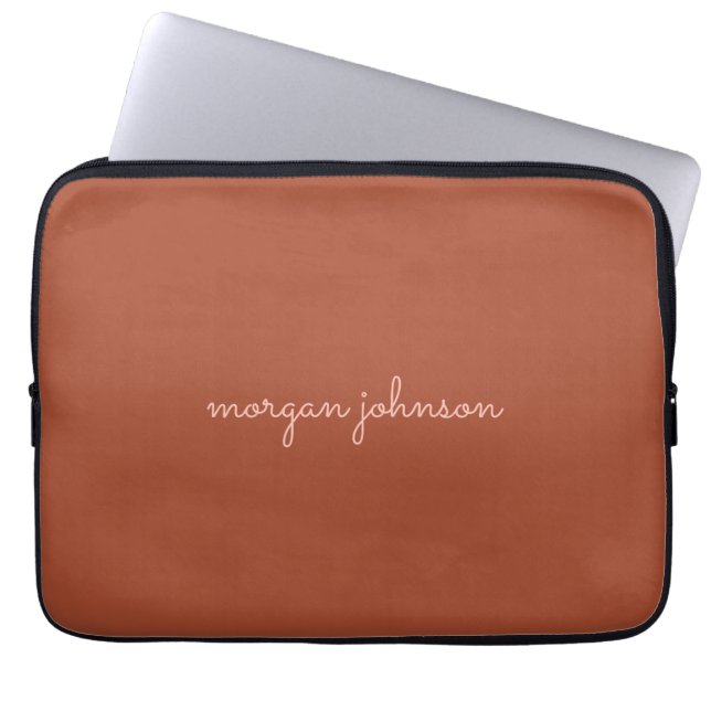 Housse Pour Ordinateur Portable Monogramme tendance | Orange brûlé + Nom du script (Devant)