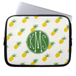Housse Pour Ordinateur Portable Monogramme tropical d'or des ananas  