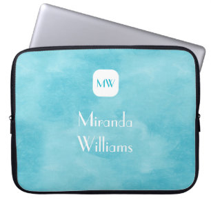 Housse Pour Ordinateur Portable Monogramme Turquoise Aqua simple et chic avec nom
