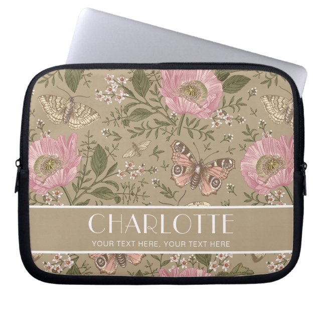 Housse Pour Ordinateur Portable Monogramme végétal Brown Fleur sauvage moderne (Devant)
