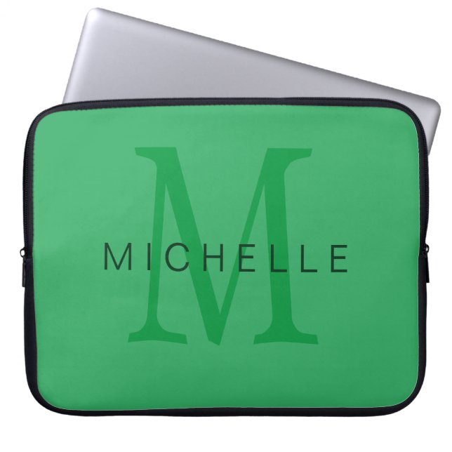 Housse Pour Ordinateur Portable Monogramme vert mer professionnel Votre nom (Devant)