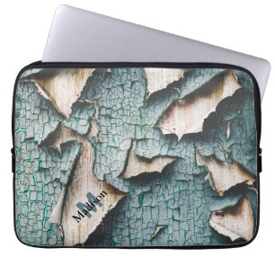 Housse Pour Ordinateur Portable Monogramme vieille peinture écaillée bleu vert cla