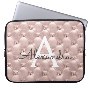 Housse Pour Ordinateur Portable Monogramme Vintage Élégant Rose Rose