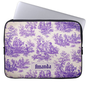Housse Pour Ordinateur Portable monogramme vintage fleuri violet toile de jouy