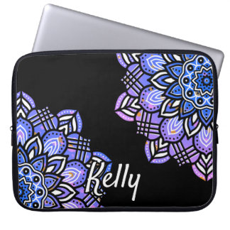 Housse Pour Ordinateur Portable Monogramme violet, noir et blanc Motif Mandala