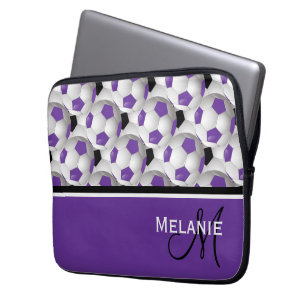 Housse Pour Ordinateur Portable Monogramme violet noir Motif de balle de soccer