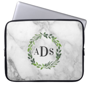 Housse Pour Ordinateur Portable Monographie du feuillage de marbre et d'aquarelle