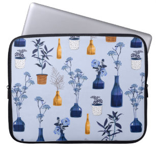 Housse Pour Ordinateur Portable Monotone de fleurs modernes et vase, pot avec bot