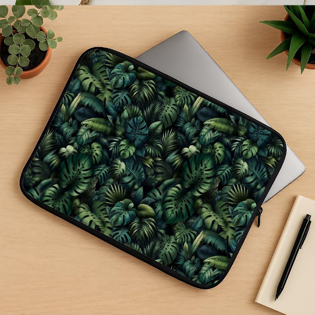 Housse Pour Ordinateur Portable Monstera Tropical Botanique Jungle Vert  (Laptop Pouch or Sleeve)