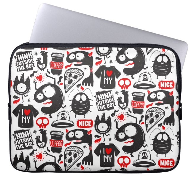 Housse Pour Ordinateur Portable Monstres et citations lunaires Doodle (Devant)