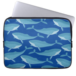 Housse Pour Ordinateur Portable Morceau de baleines nager bleu foncé