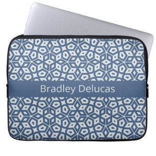 Housse Pour Ordinateur Portable Mosaïque bleue à deux tons avec bande de nom foncé