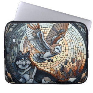 Housse Pour Ordinateur Portable Mosaïque de chouette et de loup Ai Art