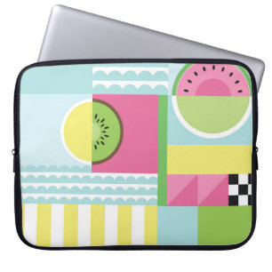Housse Pour Ordinateur Portable Mosaïque estivale colorée, pastèque kiwi thore