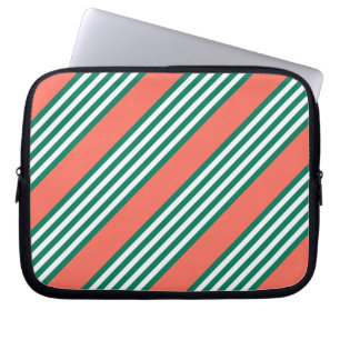 Housse Pour Ordinateur Portable Motif à cinq bandes vert et blanc avec corail
