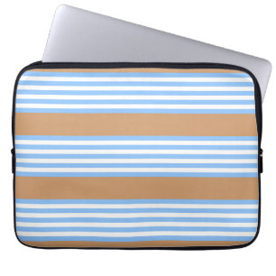 Housse Pour Ordinateur Portable Motif à cinq rayures bleu et blanc avec beige