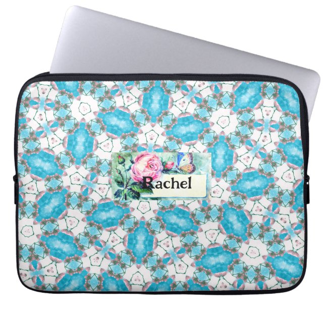 Housse Pour Ordinateur Portable Motif à fleurs Aqua (Devant)