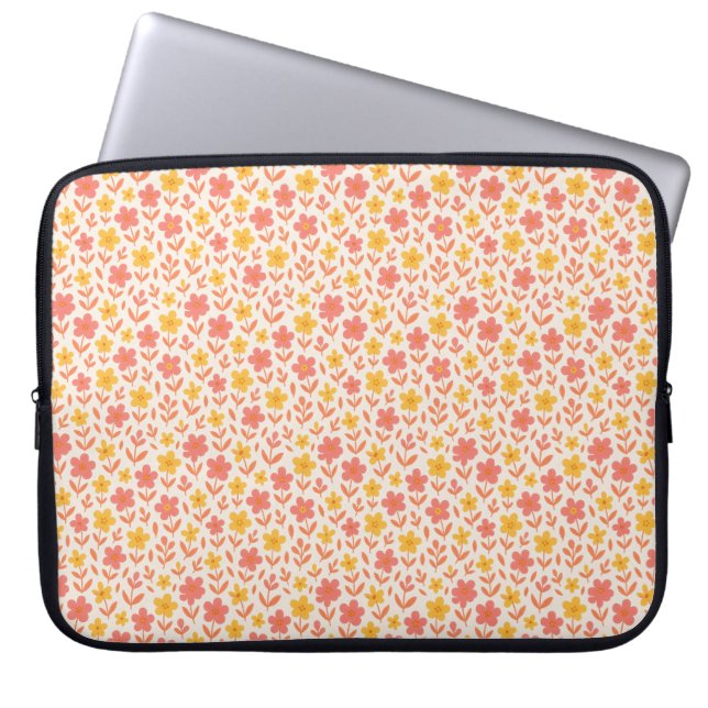 Housse Pour Ordinateur Portable Motif à fleurs rose et jaune (Devant)