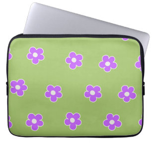Housse Pour Ordinateur Portable Motif à fleurs vert violet rétro Y2K