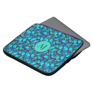Housse Pour Ordinateur Portable Motif à papillons tropicaux Aqua et Electric Blue