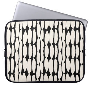 Housse Pour Ordinateur Portable Motif à points noirs blancs. shibori encercle sans