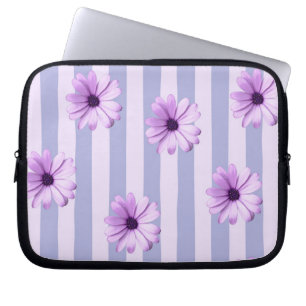 Housse Pour Ordinateur Portable Motif à rayures pastel avec des marguerites