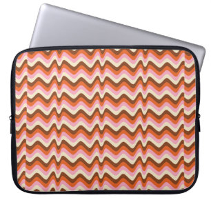 Housse Pour Ordinateur Portable motif à vague les années 70 rétro brun et rose