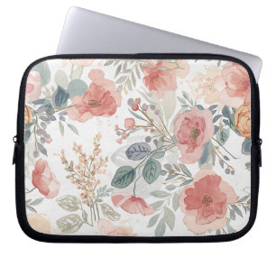Housse Pour Ordinateur Portable Motif aquarelle floral jardin corail rose