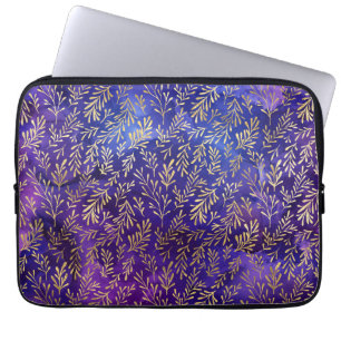 Housse Pour Ordinateur Portable Motif aquarelle violet avec feuilles dorées