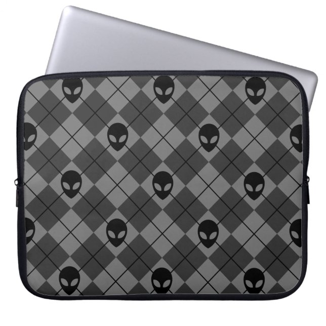 Housse Pour Ordinateur Portable Motif Argyle Alien Noir et Gris (Devant)