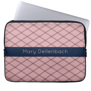 Housse Pour Ordinateur Portable Motif Art déco rose avec Navy Name Stripe