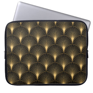 Housse Pour Ordinateur Portable Motif Art déco. Simples grappes noir et or