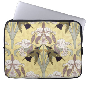 Housse Pour Ordinateur Portable Motif Art Nouveau d'orchidée colibri vintage